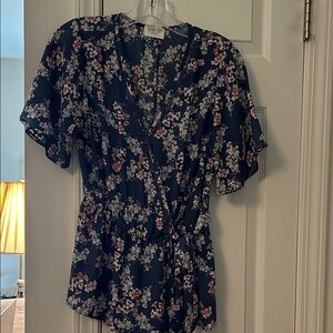 Sienna Sky Blue and White Blouse Elegant Top